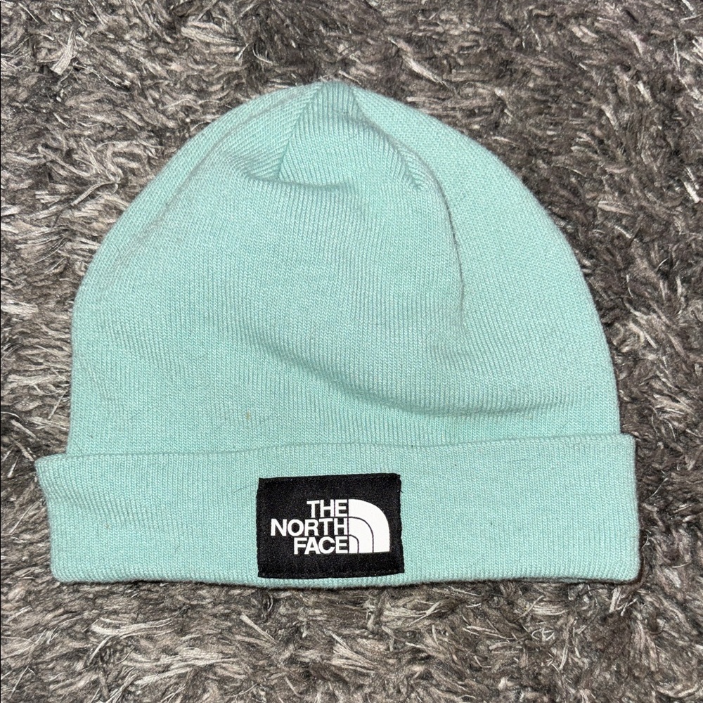 The North Face Kids Light Blue Knit Beanie with Logo Patch